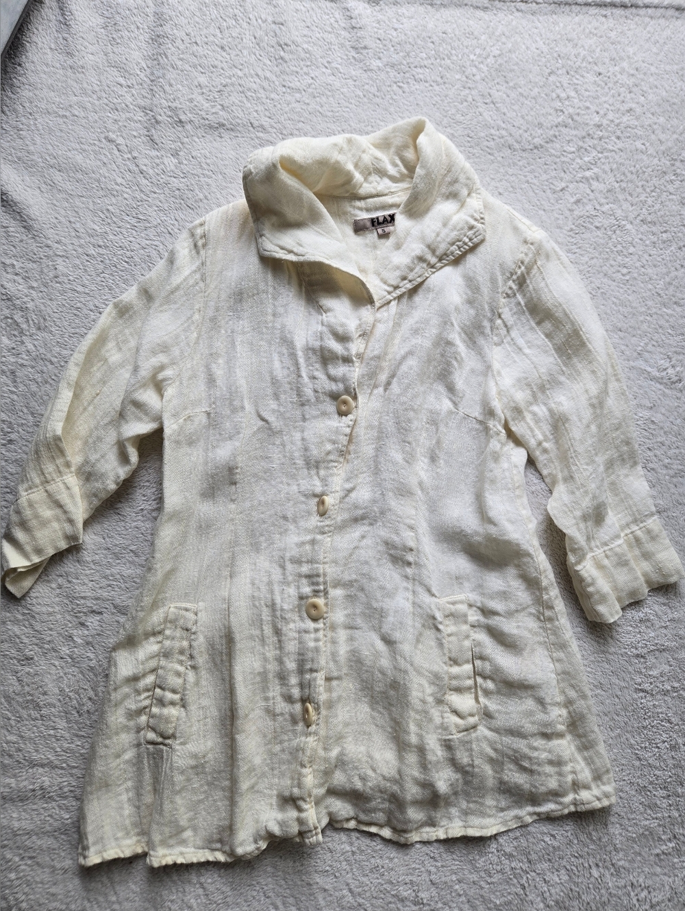 Flax 100% Linen Cream Button-Front Flowy Boho Jacket Sz S